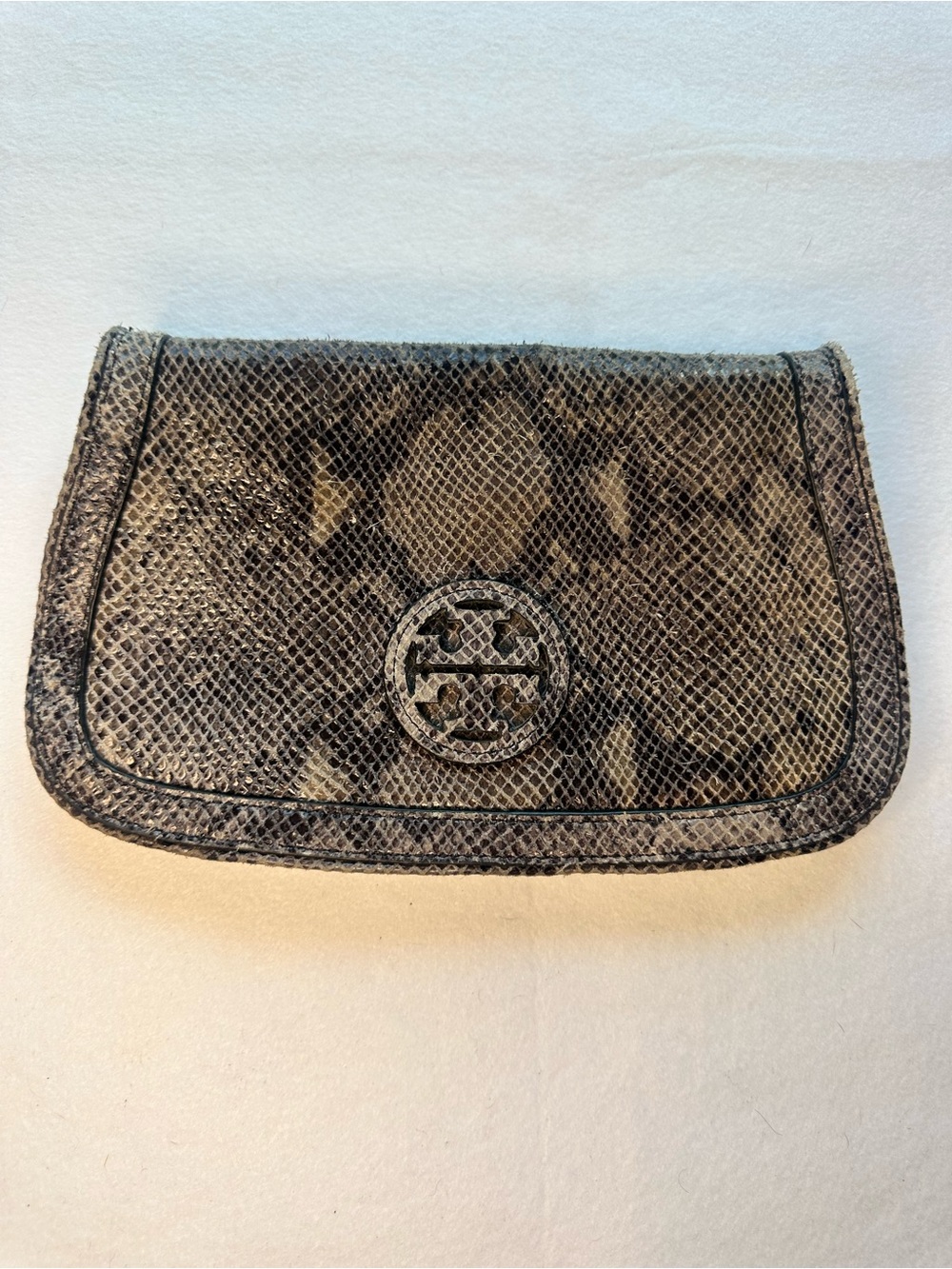 Tory Burch Amanda Snakeskin Leather Foldover Clutch